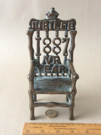 Rare Antique commemorative Victoria 1887 golden jubilee cast bronze throne/chair.