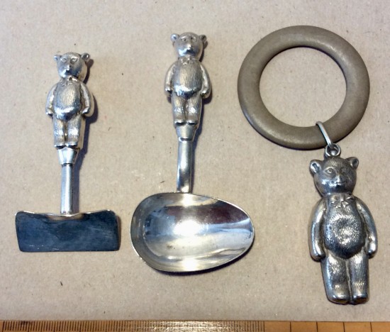 Early 20th century novelty silver plated christening baby set.