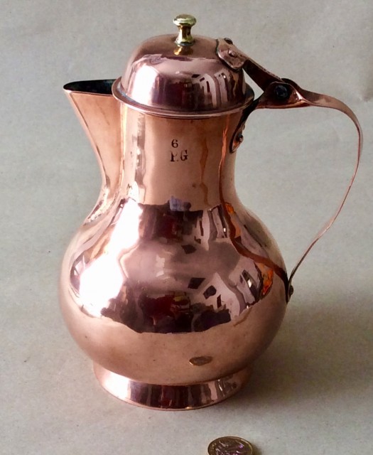 Antique early 19thC French seamed baluster copper Coffee pot