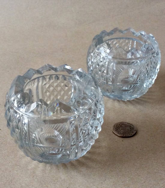 Pair of early 19th century Regency or William IV  cut glass salt cellars.