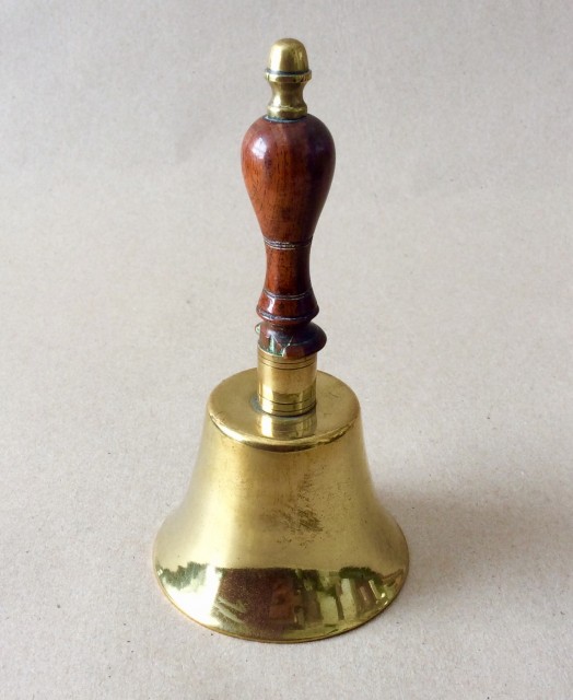 Antique Victorian brass table bell with turned yew wood handle 