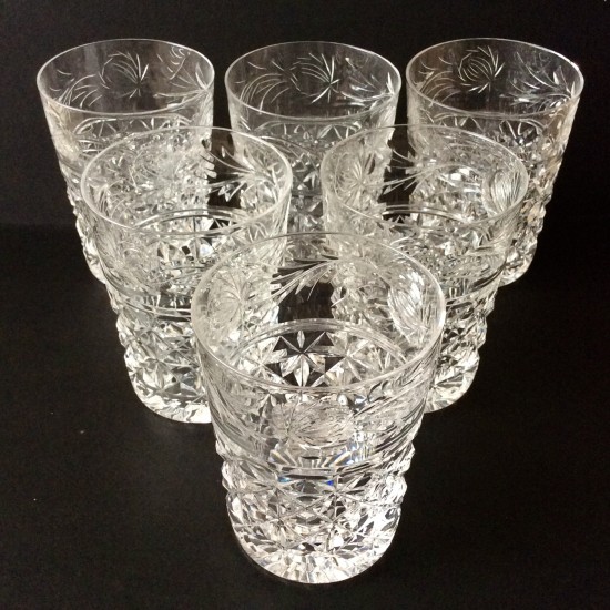 Six vintage Stuart cut glass crystal tumblers.