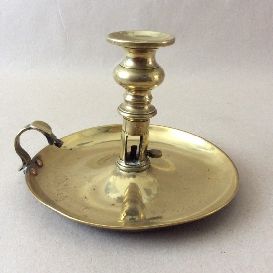 Antique Victorian cast brass round chamberstick 