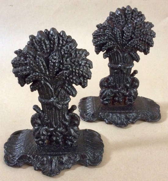 Pair Victorian Cast Iron Wheatsheaf hearth or mantlepiece ornaments. C1850