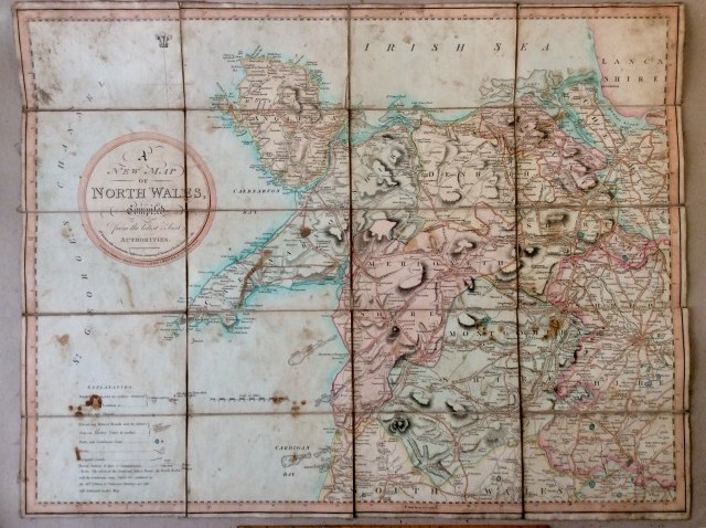 Antique sheet map of N. Wales. c1805. On cloth back.