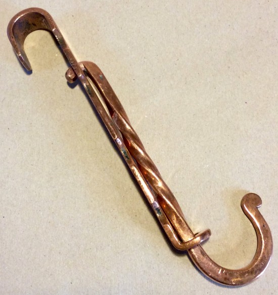 Antique 19th century adjustable copper pan hook