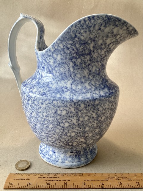 Antique blue  sponge ware ever or pitcher. C1850.
