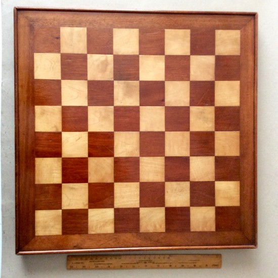 Antique early 20th century Marquetry chess board. Satinwood, walnut and mahogany.