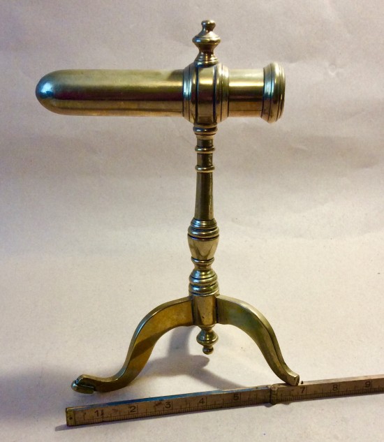 Antique Victorian brass goffering iron on tripod base.