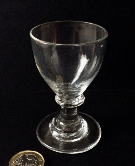 Antique c1820 miniature clear glass  round funnel bowl rummer.