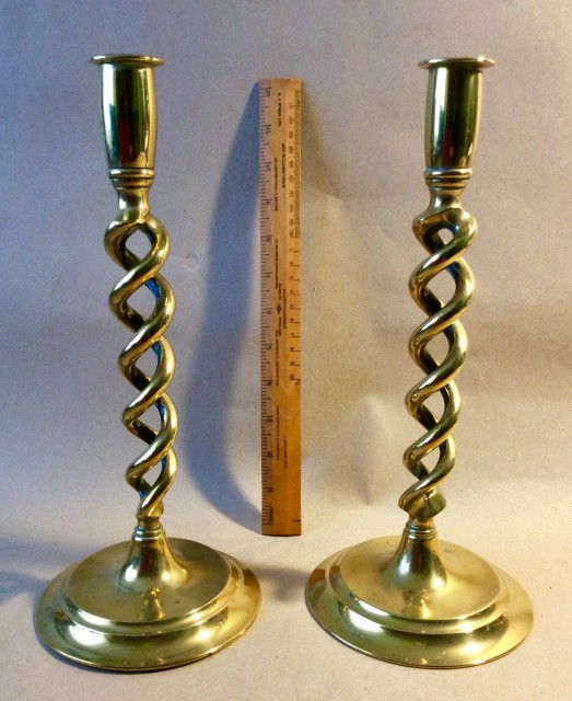 Antique Pair of open twist brass candlesticks C1920