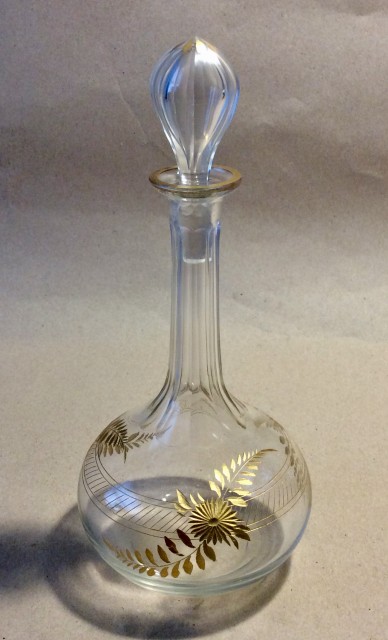 Antique small gilt and engraved liqueur decanter C1880