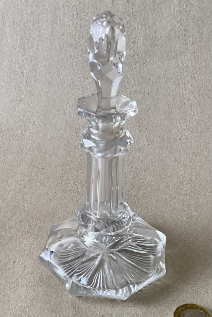 Antique early 20thC cut glass decanter shape scent bottle.