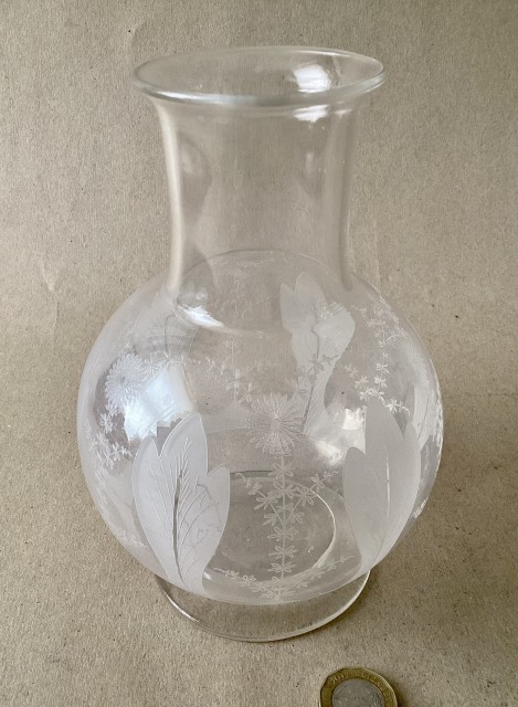 Antique English etched glass water carafe c 1900