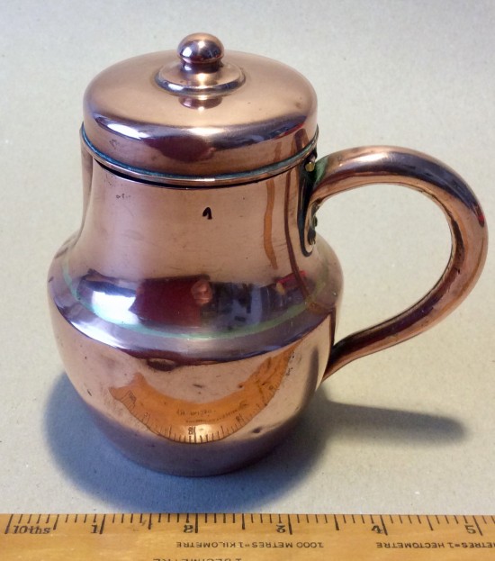 Antique copper lidded baluster milk?  jug.