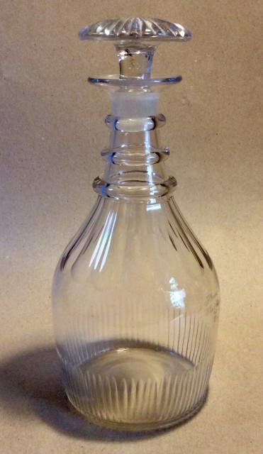 Antique Georgian three ring wine decanter with mushroom stopper.