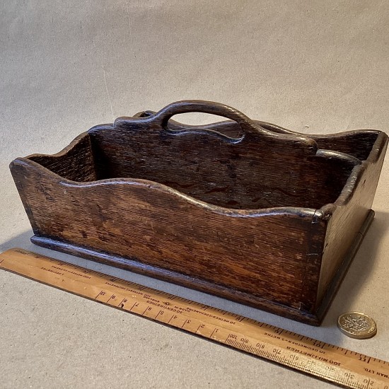 Antique Victorian shaped two section dovetailed oak  cutlery tray