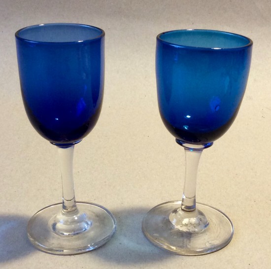Two Victorian blue wine glasses c1900