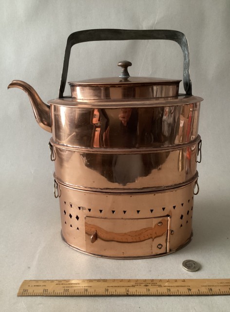 Antique copper 3 section camping/picnic kettle/burner
