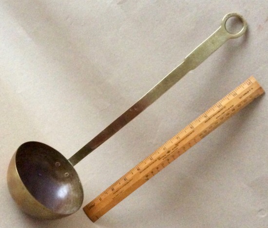Early 20th century two piece brass kitchen soup or stock ladle