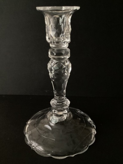 Antique Victorian cut glass candlestick in 18th century style minor faults.