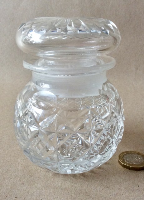 Antique Victorian small cut glass pickle jar c1900