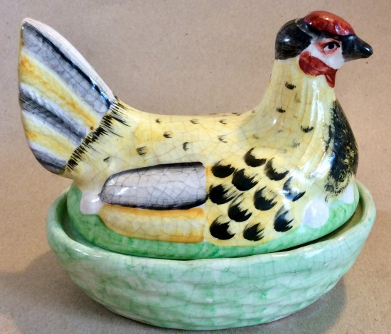 Late Staffordshire pottery Hen on nest egg crock.
