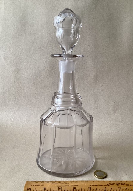 Antique blow and cut glass  mallet shape Victorian wine Decanter 12in high 