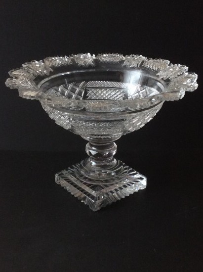 Antique early 19th century cut glass pedestal bowl or tazza. 