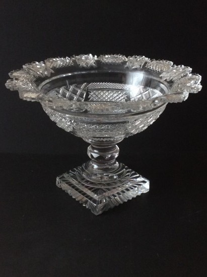 Antique early 19th century cut glass regency style pedestal bowl or tazza. 