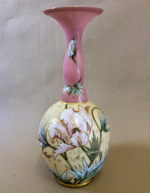 Victorian enamelled glass  bottle shaped vase