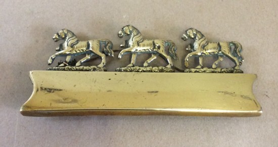 Victorian cast brass hame plate horse brass with three prancing horses