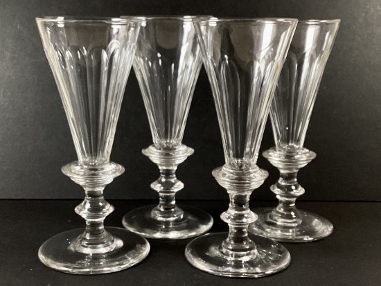 4 Antique Georgian ale glassses, petal cut bowl over knopped stem and plain foot.