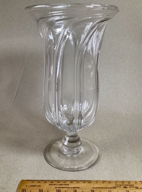 Antique clear glass hand blown wrythen celery vase 