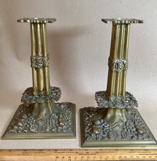 Pair of antique 17th century style brass candlesticks circa 1920
