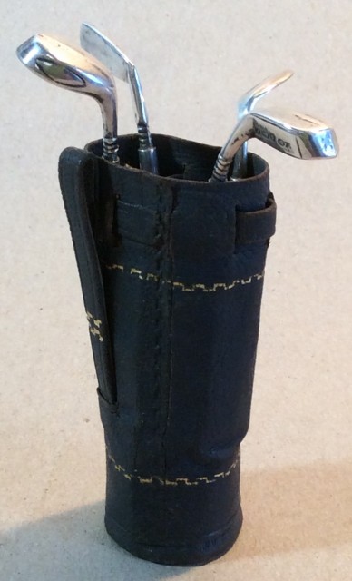 Novelty golf bag manicure set. Birmingham 1930 silver tools