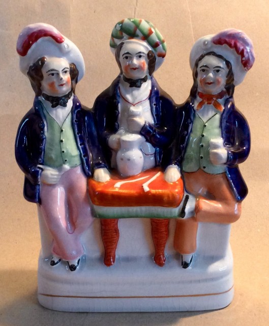 Victorian Staffs flat back figure of three topers sitting at a table