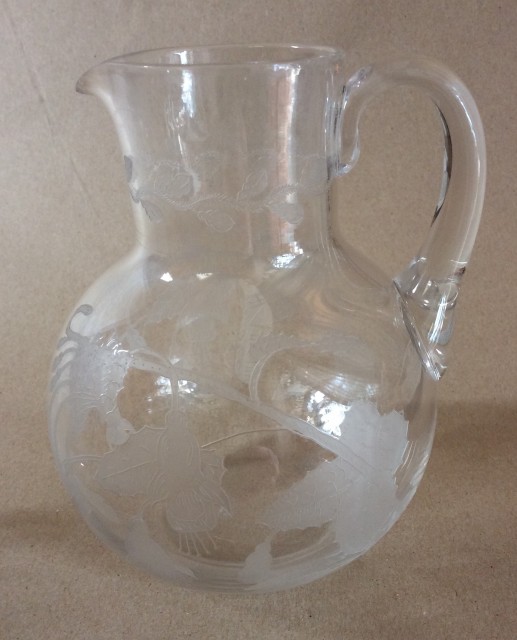 Etched glass jug and small tumbler