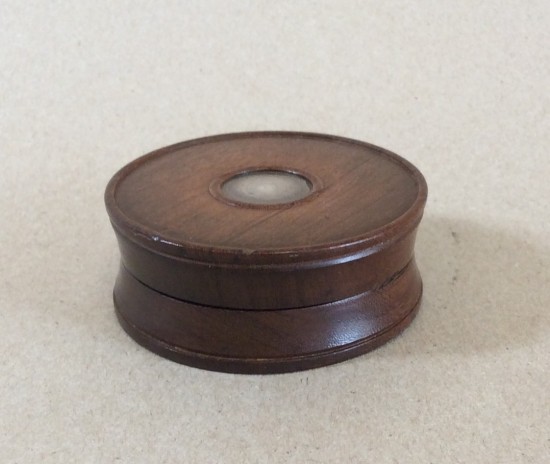 Round turned mahogany or rosewood snuff box