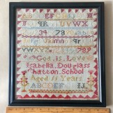 Framed Sampler. Isabella Douglass, Chatton school. NE.