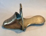 Single Decorative Bronze Stirrup with hinged fitting for harness strap.