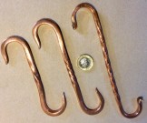 Three odd antique copper kitchen S  hooks