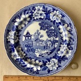 J. ROGERS Blue and white transfer dinner plate. Elephant and pagoda pattern