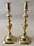 Pair of Victorian brass beehive candlesticks with makers mark.