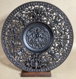 GERMAN “Musterschutz” ironworks cast iron decorative pierced dish.9.4in.