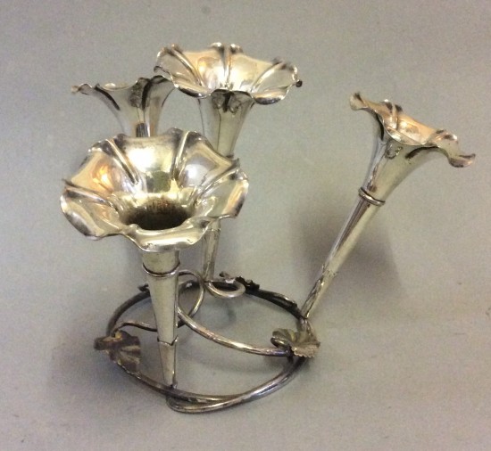 Art nouveau silver plate epergne or table centre with four detachable trumpets C1900