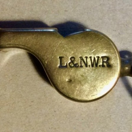 Detail: Antique L&NWR Brass  Rail workers “snail” whistle