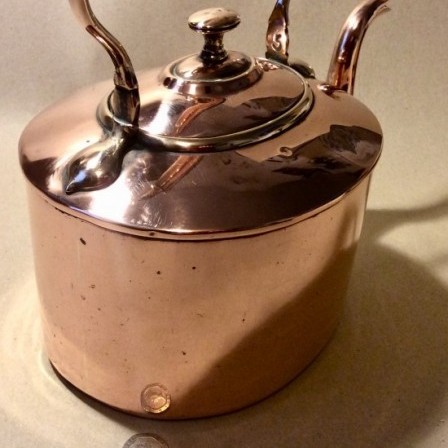 Detail: Antique early Victorian oval copper kettle  5pint 