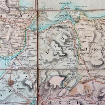 Detail: Antique sheet map of N. Wales. c1805. On cloth back.