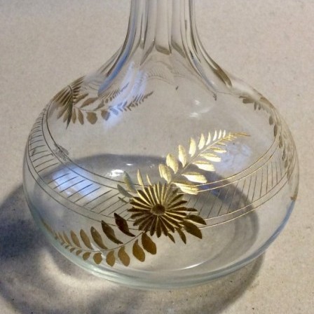 Detail: Antique small gilt and engraved liqueur decanter C1880